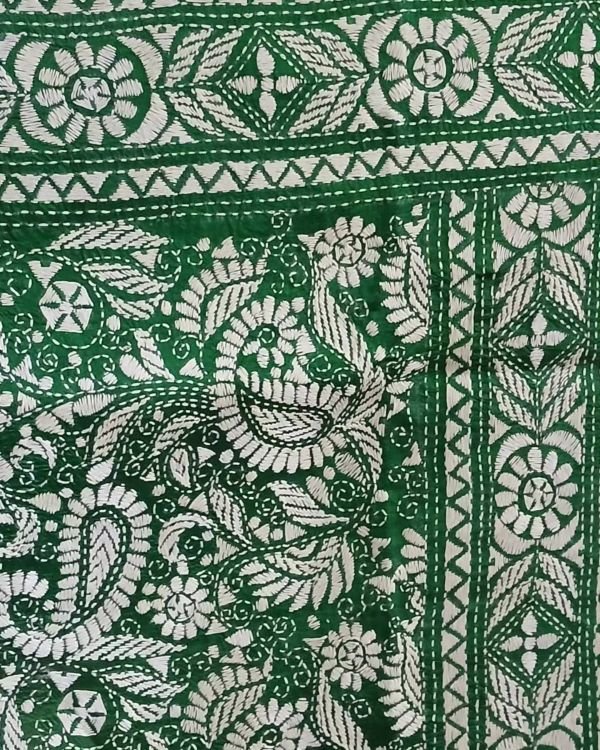 Santiniketan Kantha Saree in pure Bisnupuri Silk – (SNBK1087) - Image 6