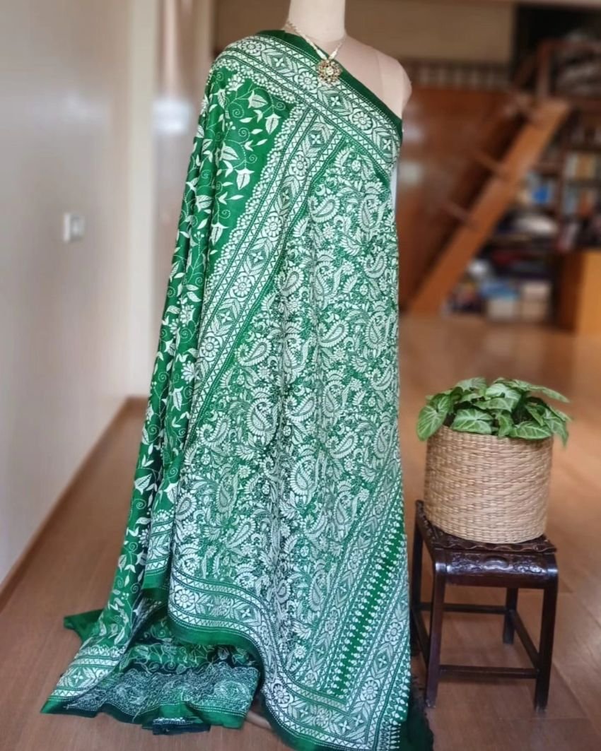 Santiniketan Kantha Saree in pure Bisnupuri Silk – (SNBK1087) - Image 8