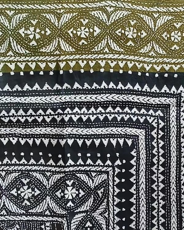 Santiniketan Kantha Saree in pure Bisnupuri Silk – (SNBK1088) - Image 6