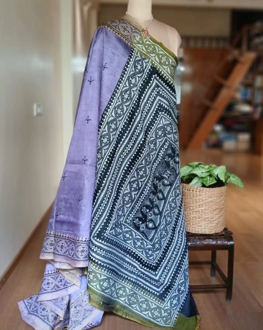 Santiniketan Kantha Saree in pure Bisnupuri Silk – (SNBK1088) - Image 8
