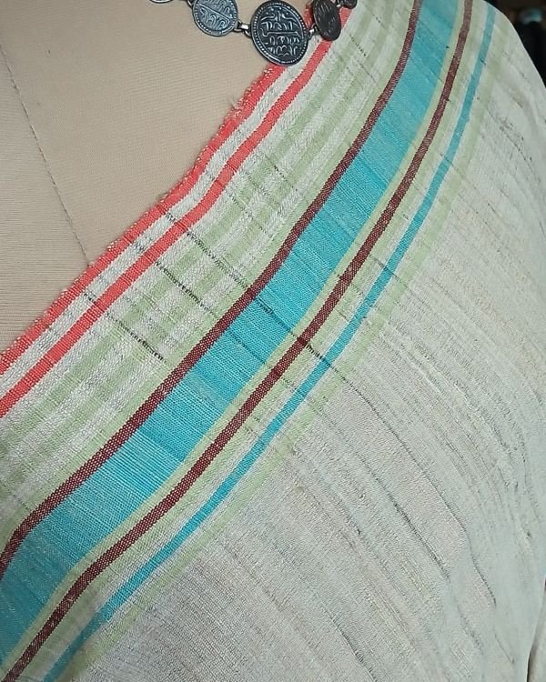 Bhujodi Handweave Saree in Pale Green. – (BHUJ1074) - Image 4