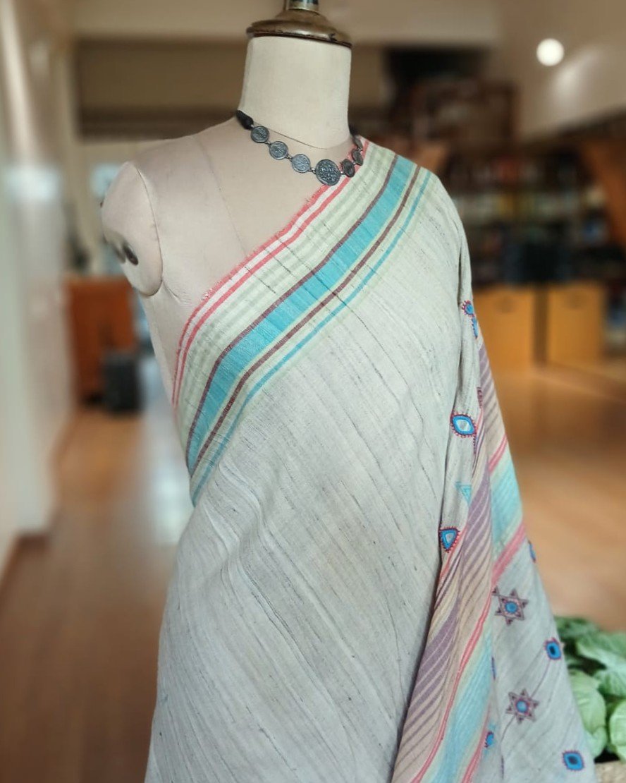 Bhujodi Handweave Saree in Pale Green. – (BHUJ1074) - Image 3