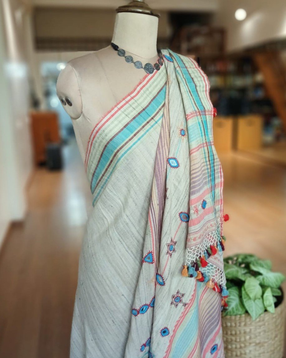 Bhujodi Handweave Saree in Pale Green. – (BHUJ1074) - Image 7