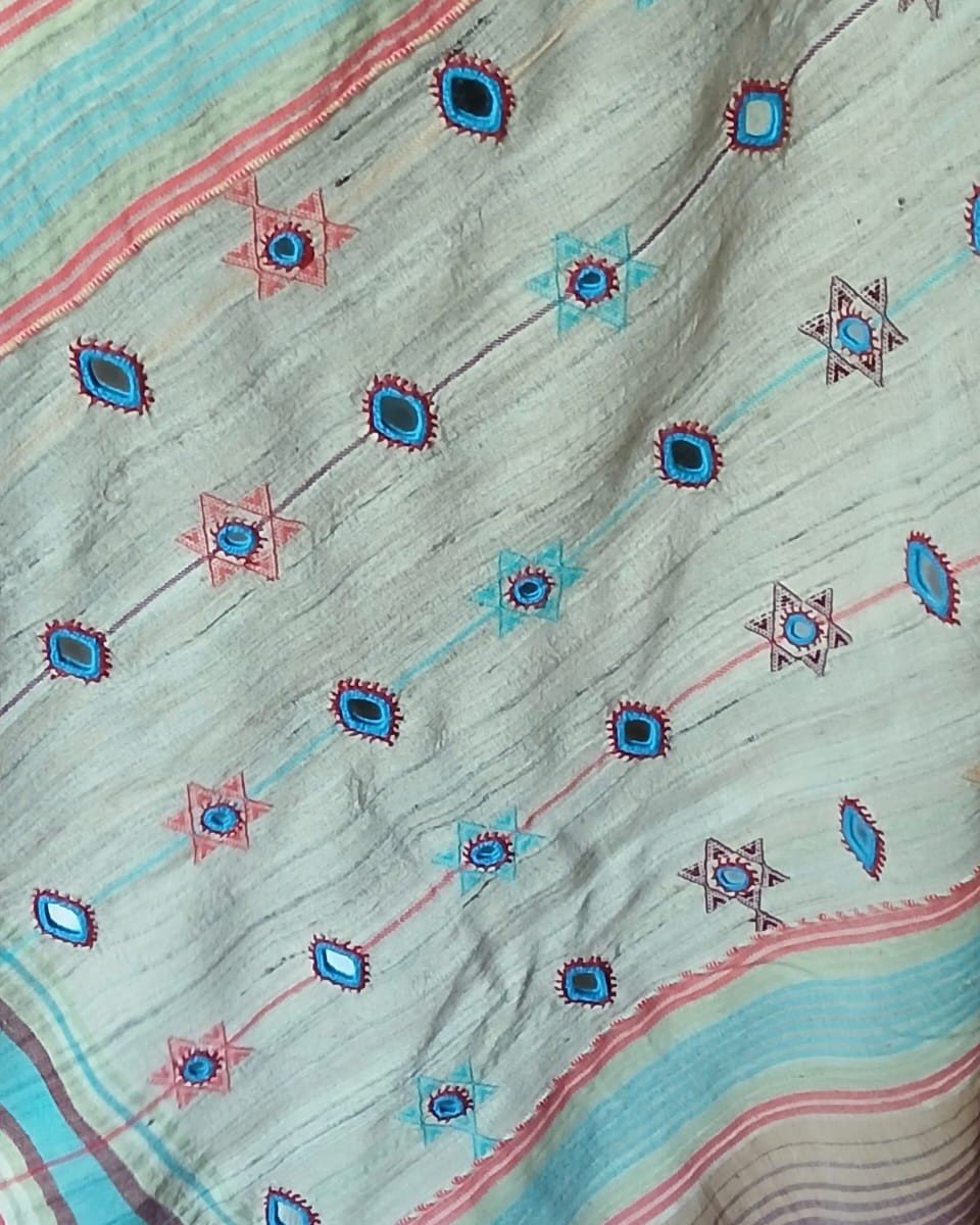 Bhujodi Handweave Saree in Pale Green. – (BHUJ1074) - Image 5
