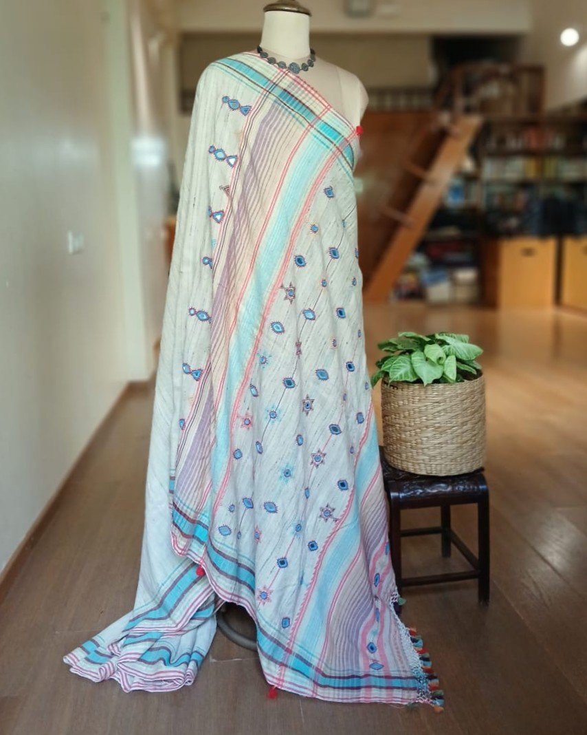 Bhujodi Handweave Saree in Pale Green. – (BHUJ1074) - Image 12