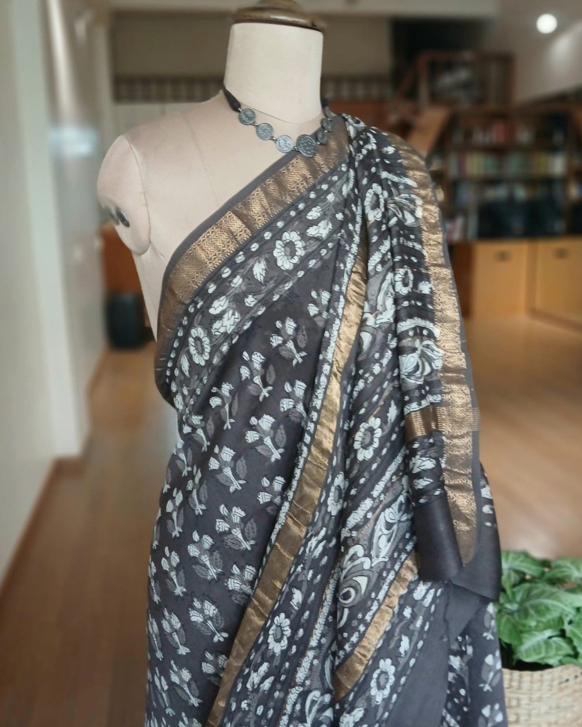 Hand Blockprint on Silk-Cotton from Bagru - (HBSC0001)