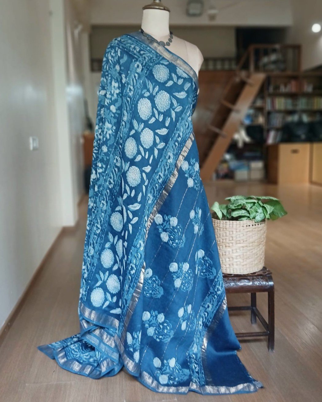 Hand Blockprint on Silk-Cotton from Bagru – (HBSC0002) - Image 7