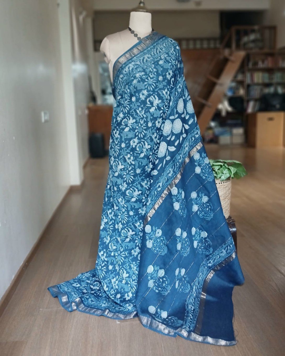 Hand Blockprint on Silk-Cotton from Bagru – (HBSC0002) - Image 2