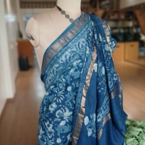 Hand Blockprint on Silk-Cotton from Bagru – (HBSC0002)