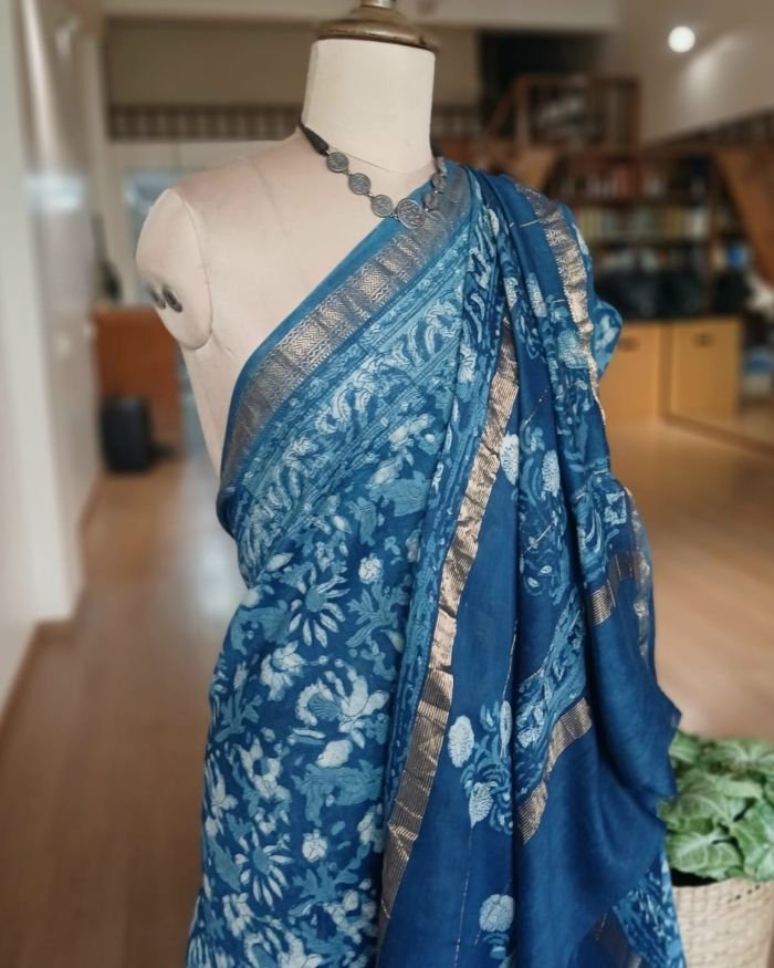 Hand Blockprint on Silk-Cotton from Bagru – (HBSC0002)