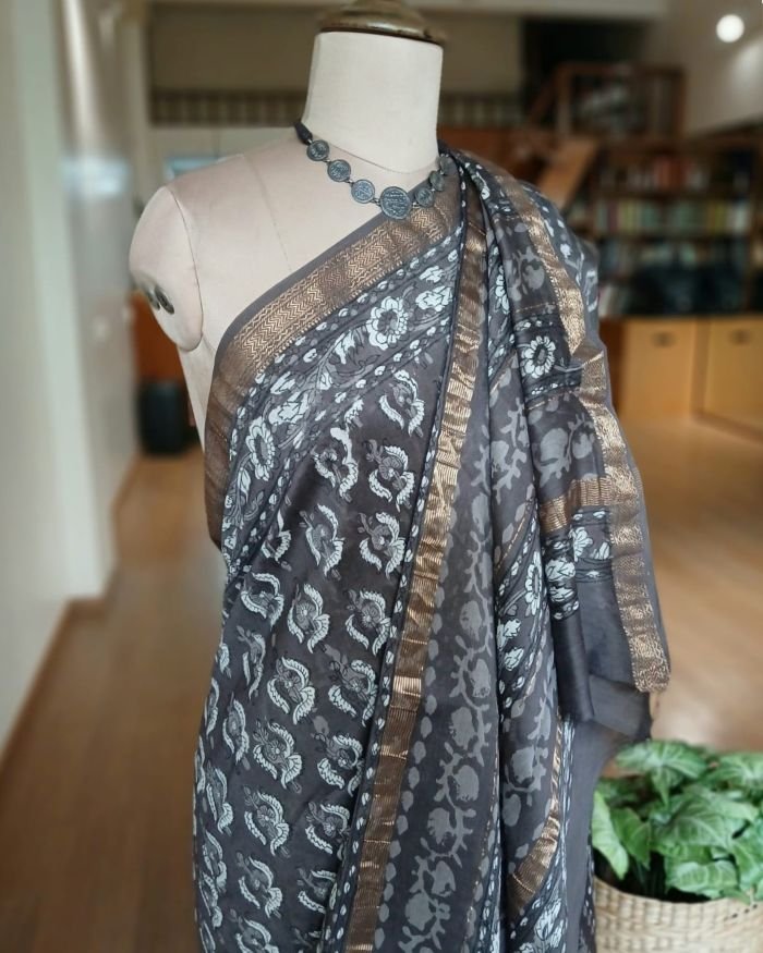 Hand Blockprint on Silk-Cotton from Bagru – (HBSC0003)