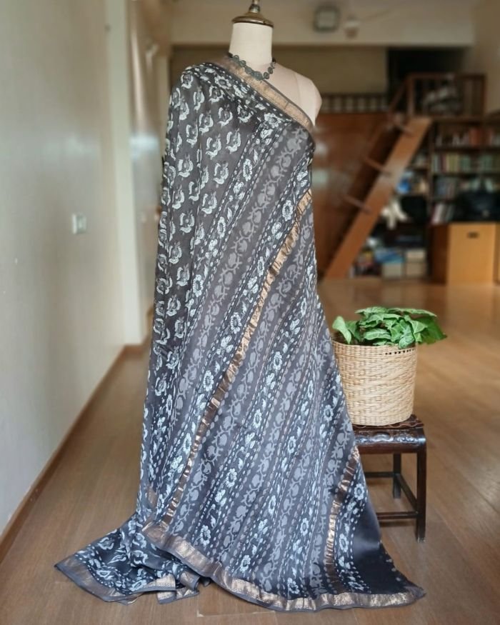 Hand Blockprint on Silk-Cotton from Bagru – (HBSC0003) - Image 7