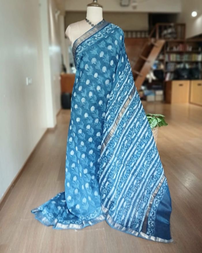 Hand Blockprint on Silk-Cotton from Bagru – (HBSC0004) - Image 2