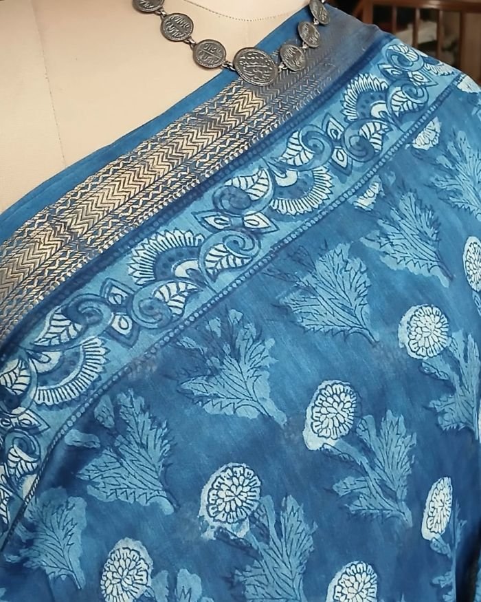 Hand Blockprint on Silk-Cotton from Bagru – (HBSC0004) - Image 4