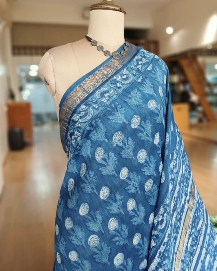 Hand Blockprint on Silk-Cotton from Bagru – (HBSC0004) - Image 6