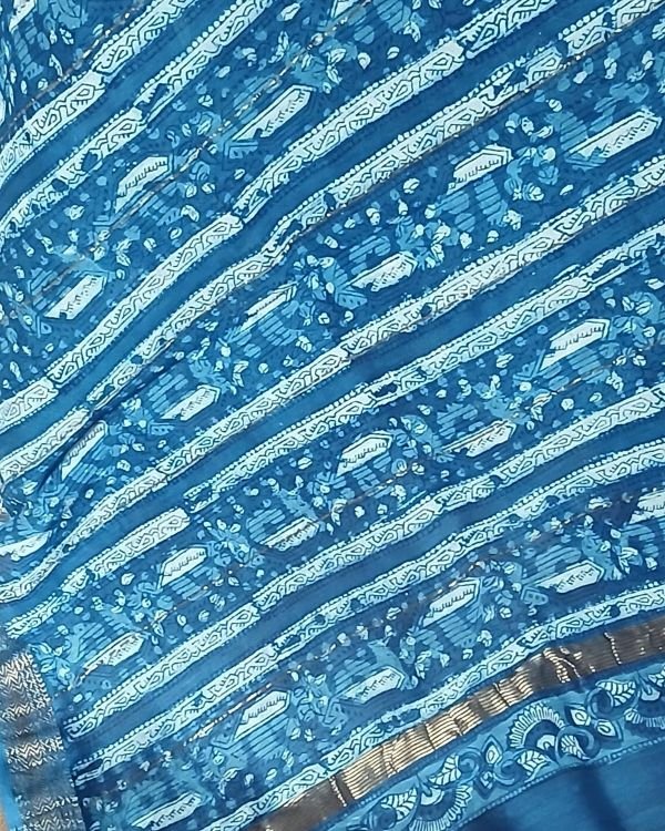 Hand Blockprint on Silk-Cotton from Bagru – (HBSC0004) - Image 5