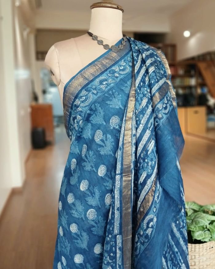 Hand Blockprint on Silk-Cotton from Bagru – (HBSC0004)