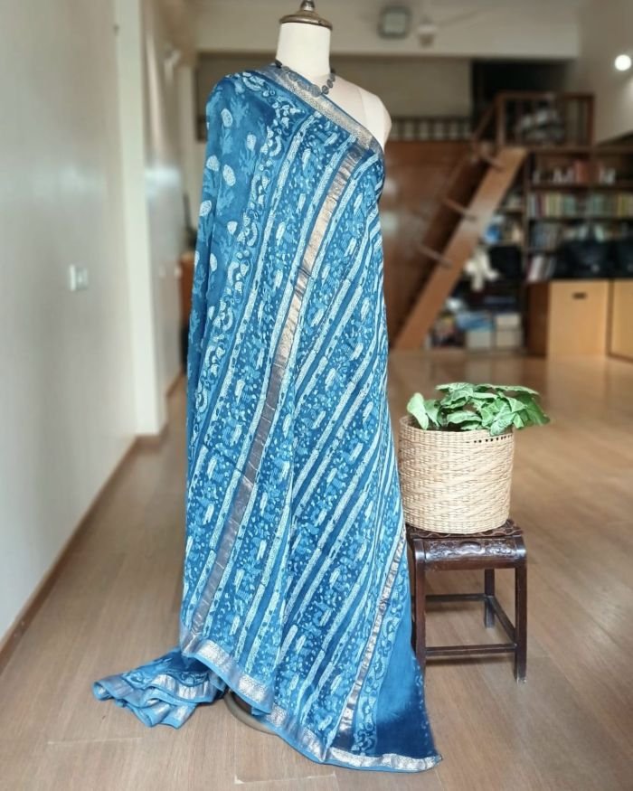 Hand Blockprint on Silk-Cotton from Bagru – (HBSC0004) - Image 7