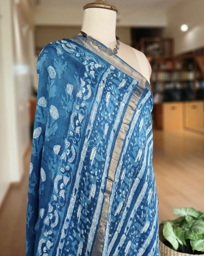 Hand Blockprint on Silk-Cotton from Bagru – (HBSC0004) - Image 8