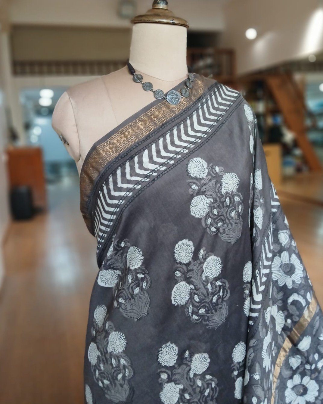 Hand Blockprint on Silk-Cotton from Bagru – (HBSC0005) - Image 6