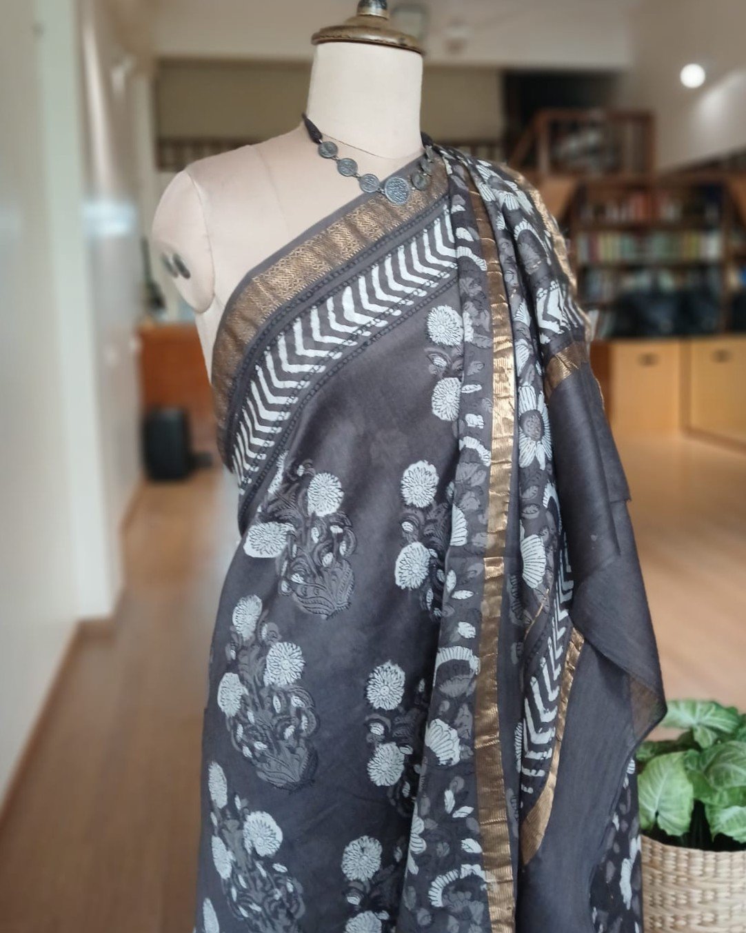 Hand Blockprint on Silk-Cotton from Bagru – (HBSC0005)