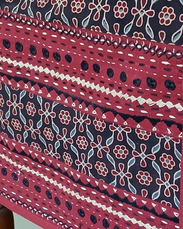 Embroidered Ajrakh Table Runner in Natural Dyes – (EATR0007) - Image 2
