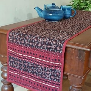 Embroidered Ajrakh Table Runner in Natural Dyes – (EATR0007)