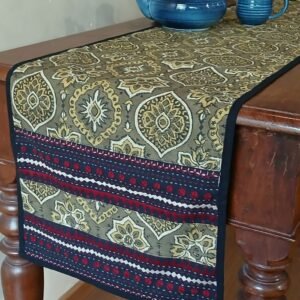 Embroidered Ajrakh Table Runner in Natural Dyes – (EATR0016)