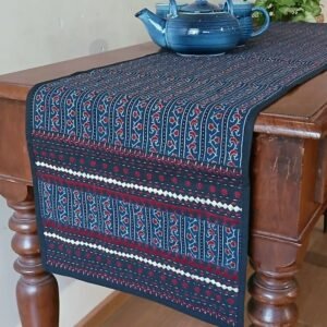 Embroidered Ajrakh Table Runner in Natural Dyes – (EATR0017)