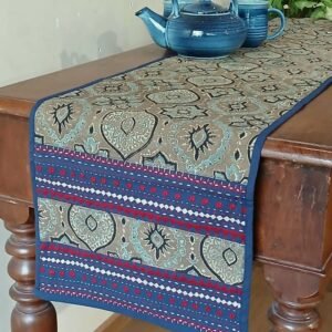 Embroidered Ajrakh Table Runner in Natural Dyes – (EATR0018)