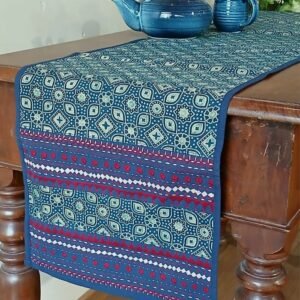 Embroidered Ajrakh Table Runner in Natural Dyes – (EATR0019)
