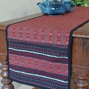 Embroidered Ajrakh Table Runner in Natural Dyes – (EATR0020)