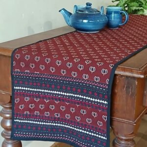 Embroidered Ajrakh Table Runner in Natural Dyes – (EATR0008)