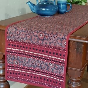 Embroidered Ajrakh Table Runner in Natural Dyes – (EATR0009)