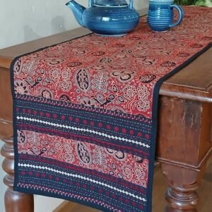 Embroidered Ajrakh Table Runner in Natural Dyes – (EATR0010)