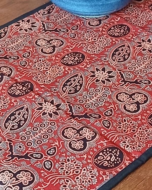 Embroidered Ajrakh Table Runner in Natural Dyes – (EATR0010) - Image 3