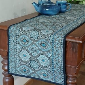 Embroidered Ajrakh Table Runner in Natural Dyes – (EATR0011)