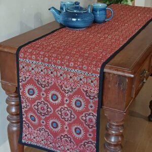 Embroidered Ajrakh Table Runner in Natural Dyes – (EATR0012)