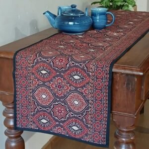 Embroidered Ajrakh Table Runner in Natural Dyes – (EATR0013)