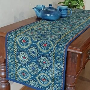 Embroidered Ajrakh Table Runner in Natural Dyes – (EATR0014)