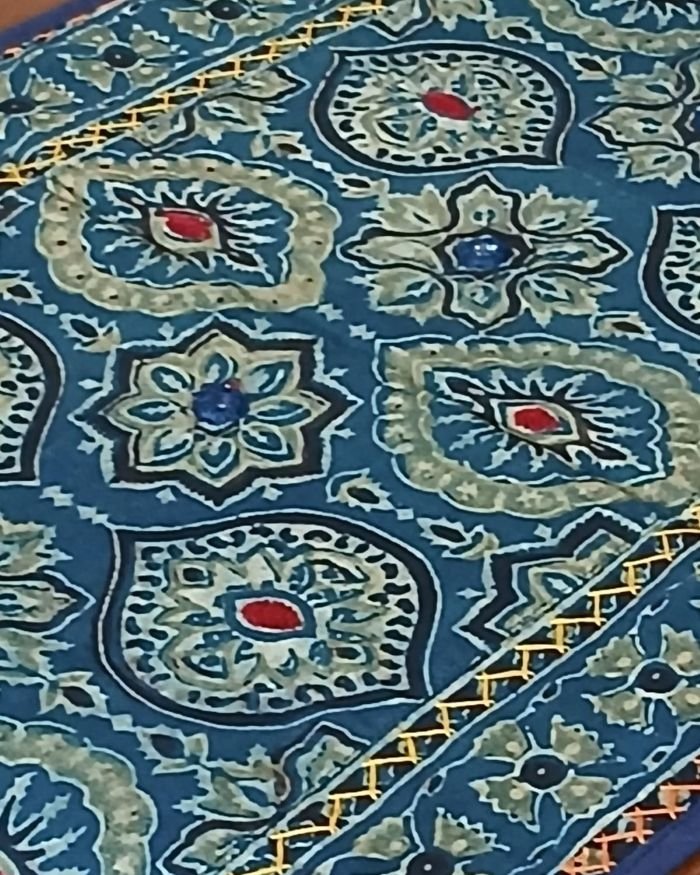 Embroidered Ajrakh Table Runner in Natural Dyes – (EATR0014) - Image 3