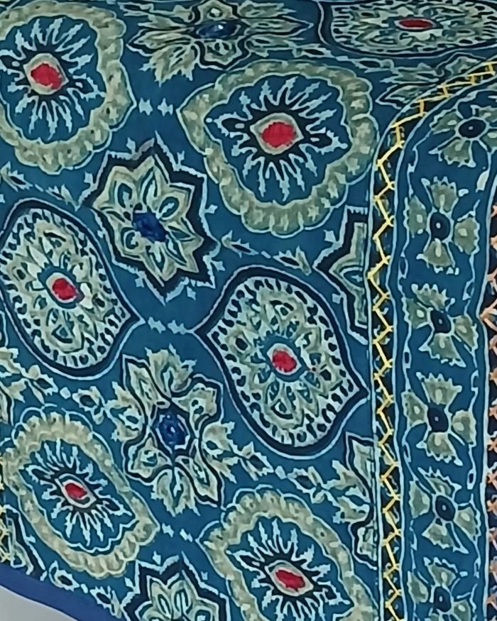 Embroidered Ajrakh Table Runner in Natural Dyes – (EATR0014) - Image 2