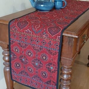 Embroidered Ajrakh Table Runner in Natural Dyes – (EATR0015)