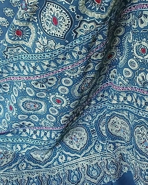 Barmer Ajrakh with Embroidered Palla Mul Cotton Saree – (AMCE0009) - Image 4
