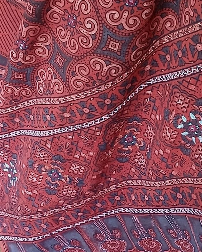 Barmer Ajrakh with Embroidered Palla Mul Cotton Saree – (AMCE0010) - Image 4