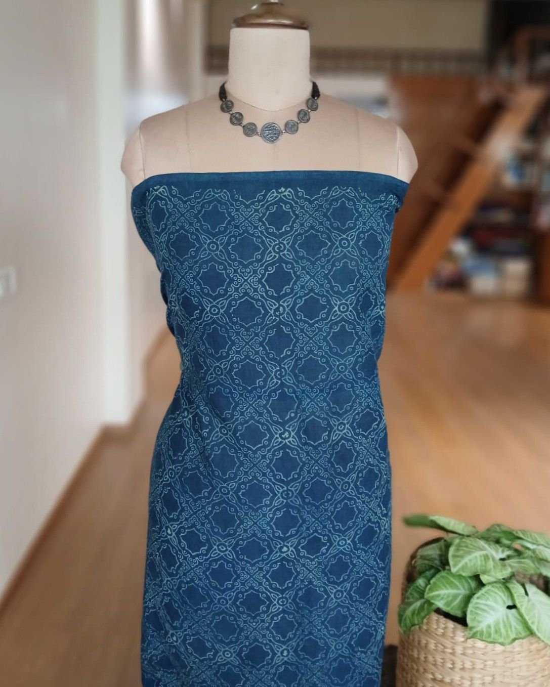 Barmer Ajrakh with Embroidered Palla Mul Cotton Saree – (AMCE0003) - Image 10