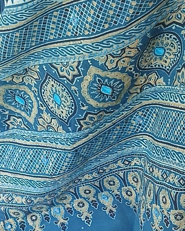 Barmer Ajrakh with Embroidered Palla Mul Cotton Saree – (AMCE0006) - Image 5