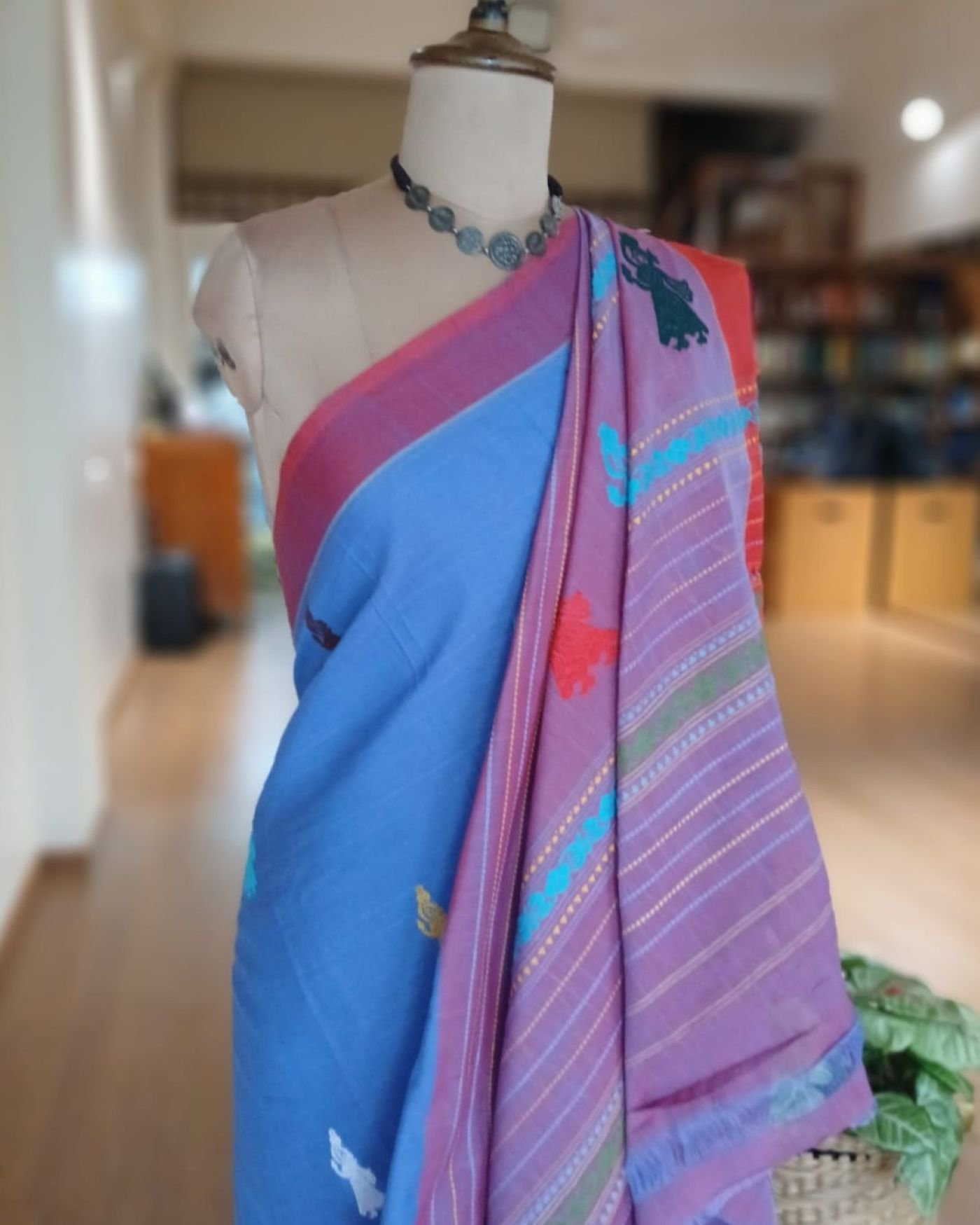 Gollabhama (milkmaid / gopika) handweave saree in cotton – (WGHS1025) - Image 6