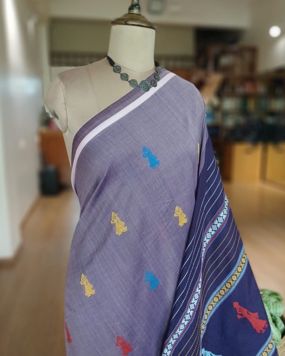 Gollabhama (milkmaid / gopika) handweave saree in cotton – (WGHS1019) - Image 3