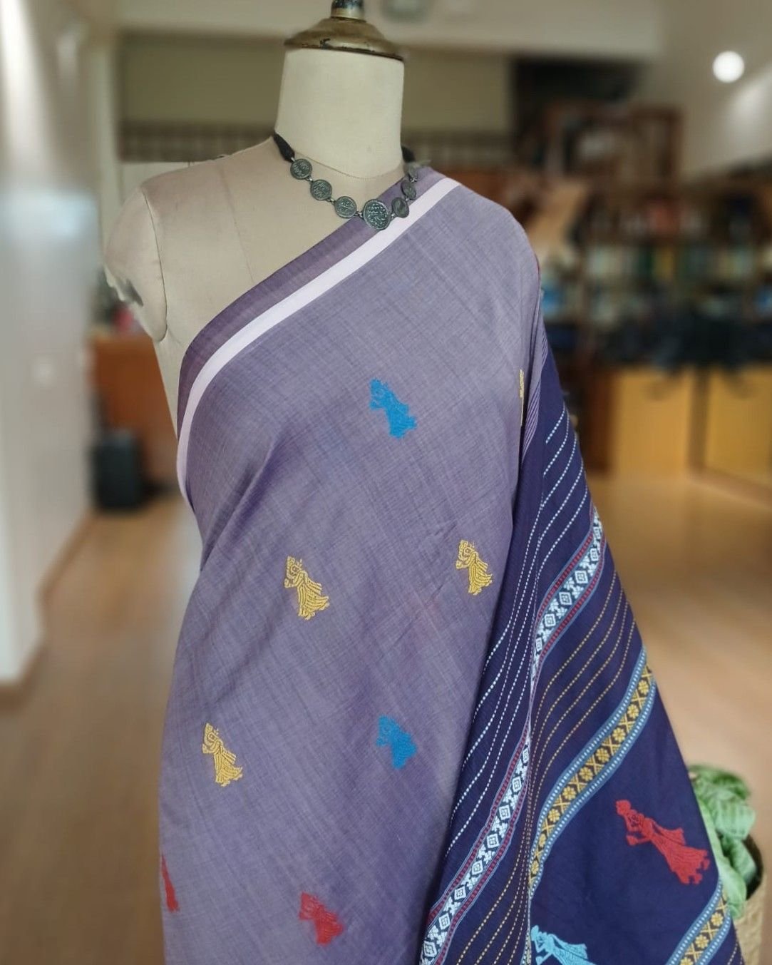Gollabhama (milkmaid / gopika) handweave saree in cotton – (WGHS1019) - Image 4